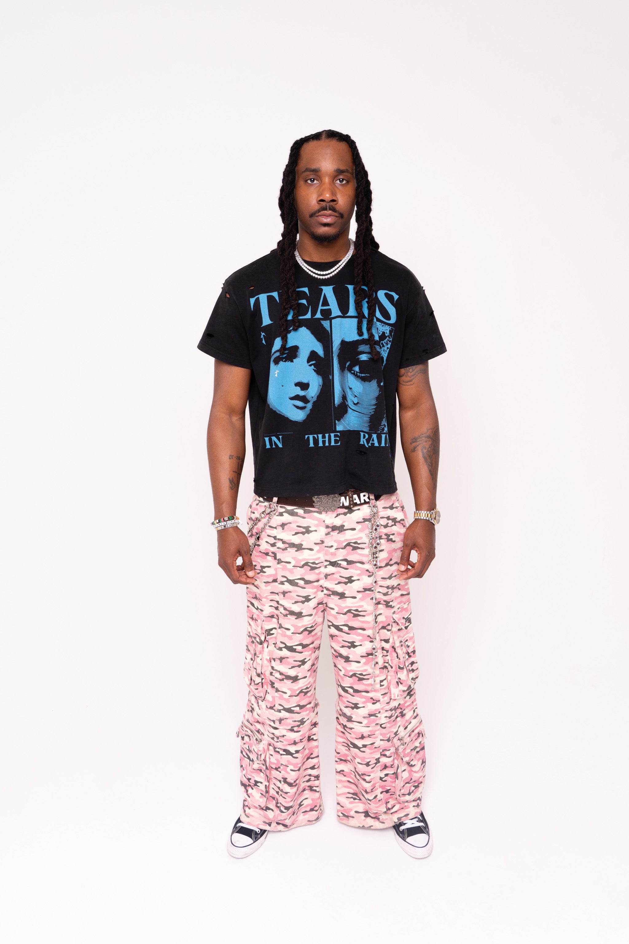 "TEARS IN THE RAIN" CROPPED DISTRESSED T-SHIRT